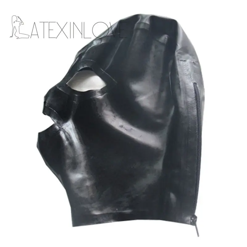 Sexy Full Face Natural Latex Hood Mask with Back Zipper