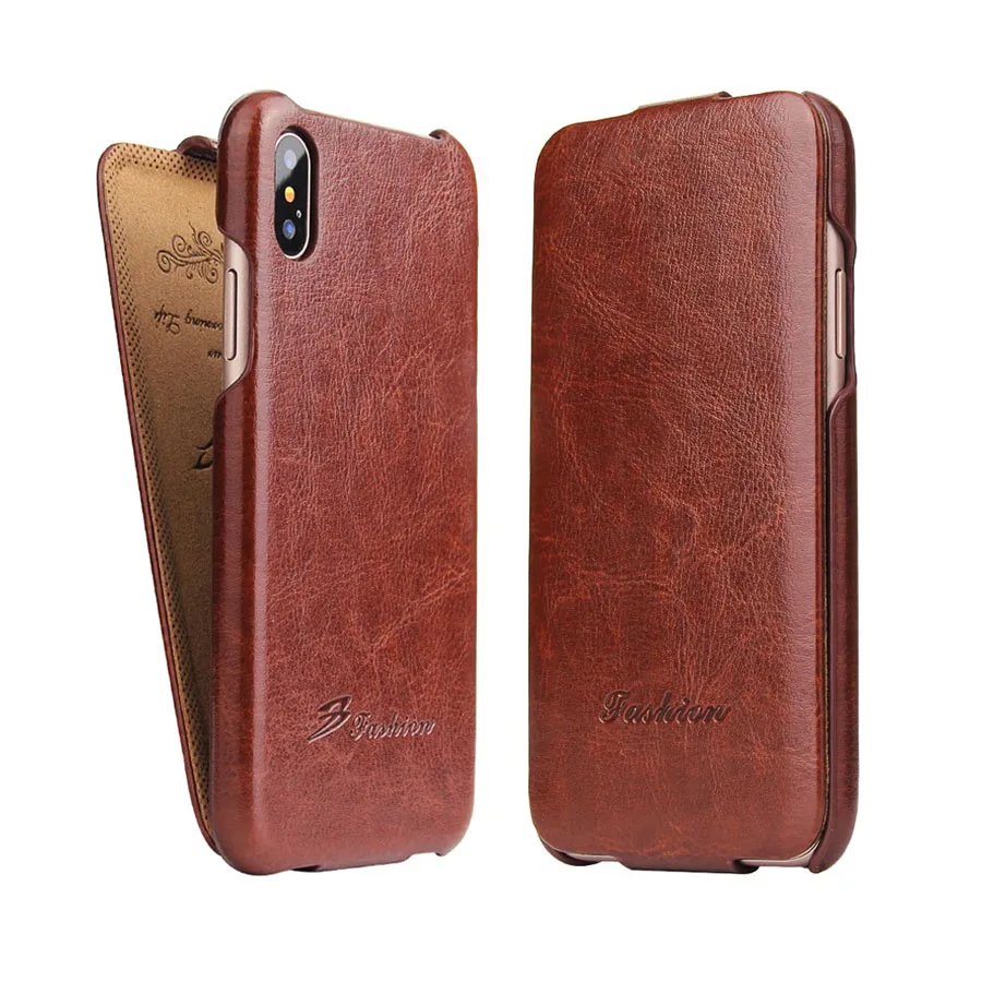 

Genuine Leather Vertical Flip Cover Case for Apple iPhone X XS Luxury Fundas with Free Gift Screen Protector for A1865/A1901