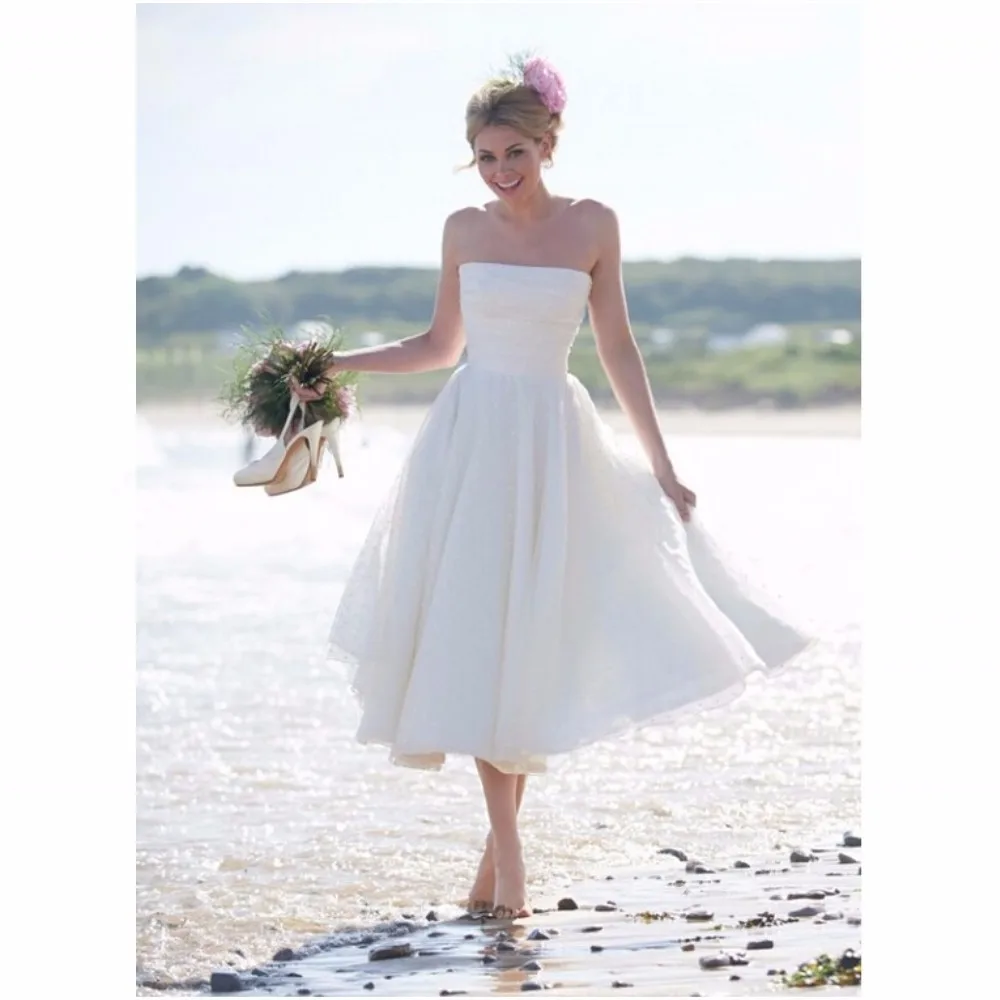 Short Strapless Beach Wedding Dresses