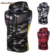HuLooXuJi мужской Камуфляжный жилет на молнии летний Повседневный Топ без рукавов с капюшоном для мужчин Размер США: M-3XL