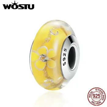 

WOSTU Brand New 925 Sterling Silver Yellow Flower Murano Glass Beads Fit Original WST Charm Bracelet DIY Jewelry Gift CQZ052