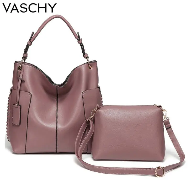 VASCHY Two Pieces Set Women Handbag Hobo Bag Purse for women,Vaschy Faux Leather Shopper Tote Fashion Pink ladies hand bags
