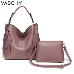 VASCHY комплект из двух предметов для женщин сумки Хобо Сумка Кошелек для женщин, Vaschy искусственная кожа шоппер Tote модные розовые женские