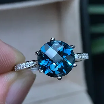 

[MeiBaPJ]The New Product Recommends Whole Clear Body Glittering Face Natural London Blue Topaz Open Ring