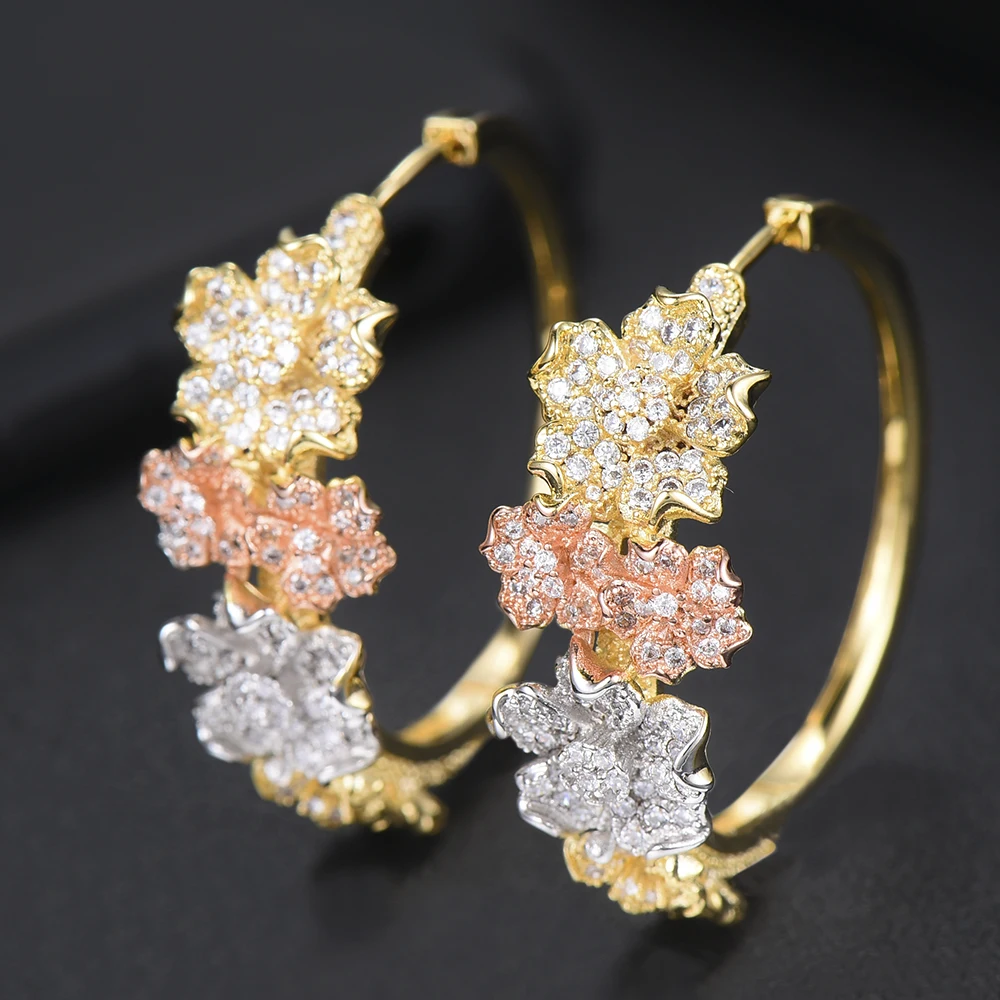 

GODKI Luxury Flower AAA Cubic Zircon Statement Big Hoop Earrings For Women Wedding DUBAI Bridal Round Circle Hoop Earrings 2018