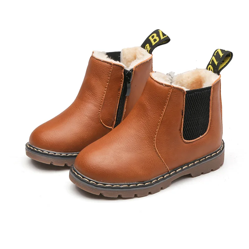 

2018 New Kids Boots Winter Boys Girls Martin Boots Fashion Children Shoes Warm Fur Unisex PU Leather Shoes for kids Snow Boots