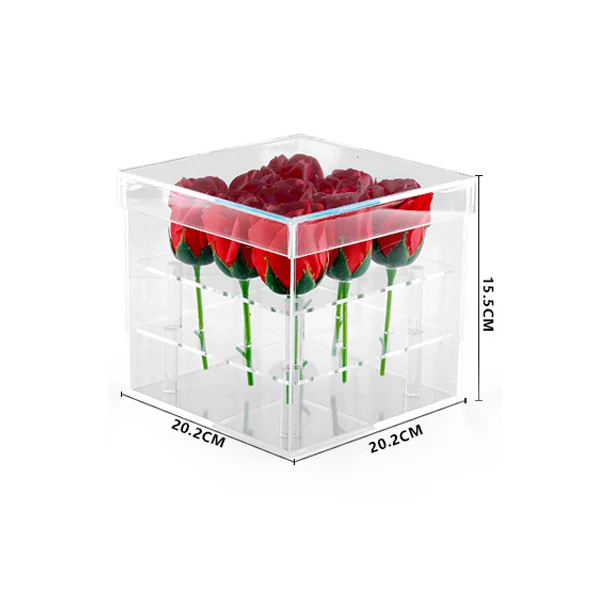 День Святого Валентина розовая коробка прозрачный акриловый Органайзер Для Косметики Косметический Чехол роза цветок коробка с крышкой акриловый контейнер для хранения - Цвет: 16 Holes