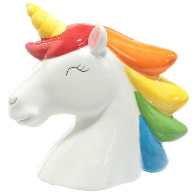 Us 12 99 1piece Enchanted Rainbow Unicorn Head Money Box Ceramic Lovely Coin Piggy Bank Cute Money Saving Box Gifts For Kids In Money Boxes From - 