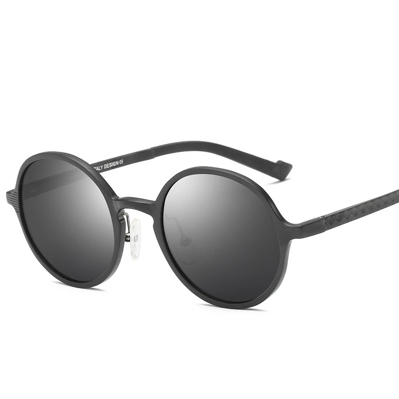 SIMPRECT алюминиево-магниевые поляризованные солнцезащитные очки мужские UV400 высококачественные Круглые Солнцезащитные очки Ретро зеркальные солнцезащитные очки для мужчин - Цвет линз: BLACK