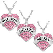 Rosa de la moda Big Sis Lil Sis Mamá Corazón Colgante Grande Hermana Hermana Pequeña Joyería de Amor de Madre E Hija Familia Regalos de Navidad