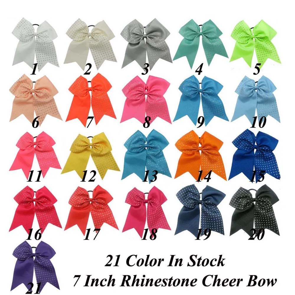 

21 Pcs/lot 7" Large Solid Ribbon Cheer Bow With Half Rhinestone For Girls Kids Handmade Bling Hair Bow Holder Hair Accessories