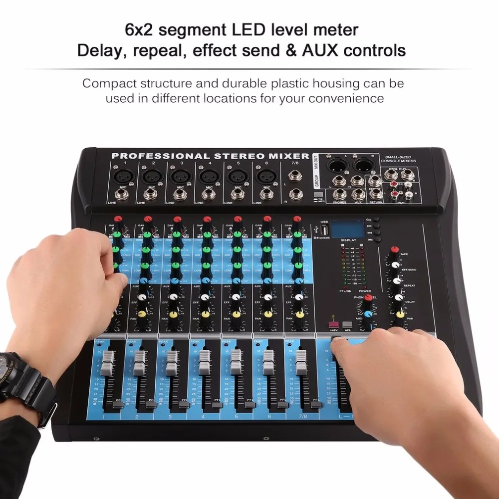 CT8 8 Channel Professional Stereo Mixer Live USB Studio Audio Sound Console Network Anchor Device Vocal Effect Processor