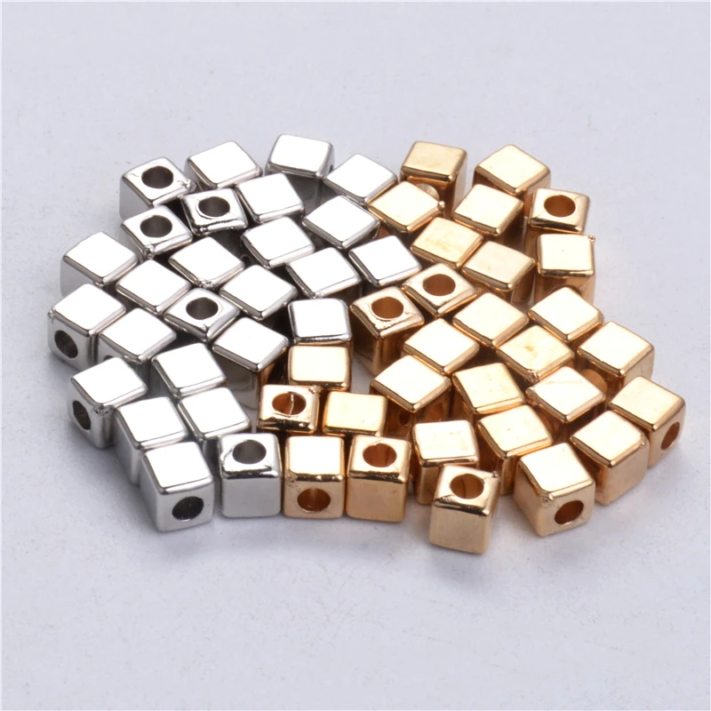 

200pcs/lot CCB Square 3 4 5 mm Smooth Gold Rhodium Charms Loose Space Beads Fitting Women Diy Necklace Bracelet Jewelry Finding
