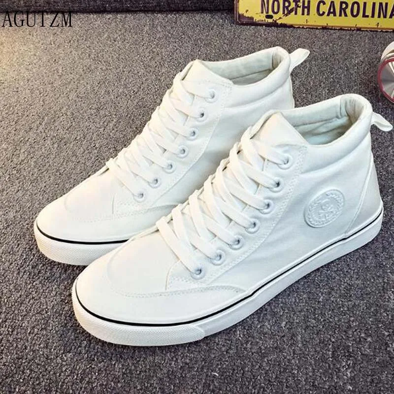 

AGUTZM Men Canvas Shoes Spring Autumn 2018 Lace-up High Style Black Fashion Flats Youth Students Shoes Hot Sale Q18