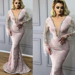 pink evening dresses lace appliques beading sequins sheer crew neck prom dresses arabic 2019 pink evening dresses lace appliques beading sequins sheer crew neck prom dresses arabic 2019