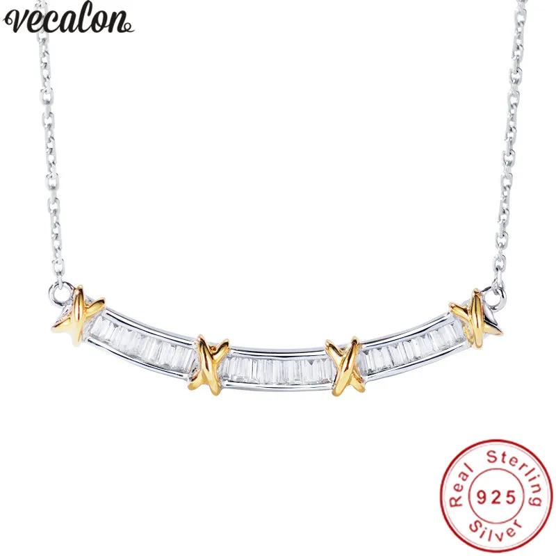 

Vecalon Long Cross pendant 925 Sterling silver AAAAA zircon Wedding Engagement Pendants with necklace for Women Bridal Jewelry