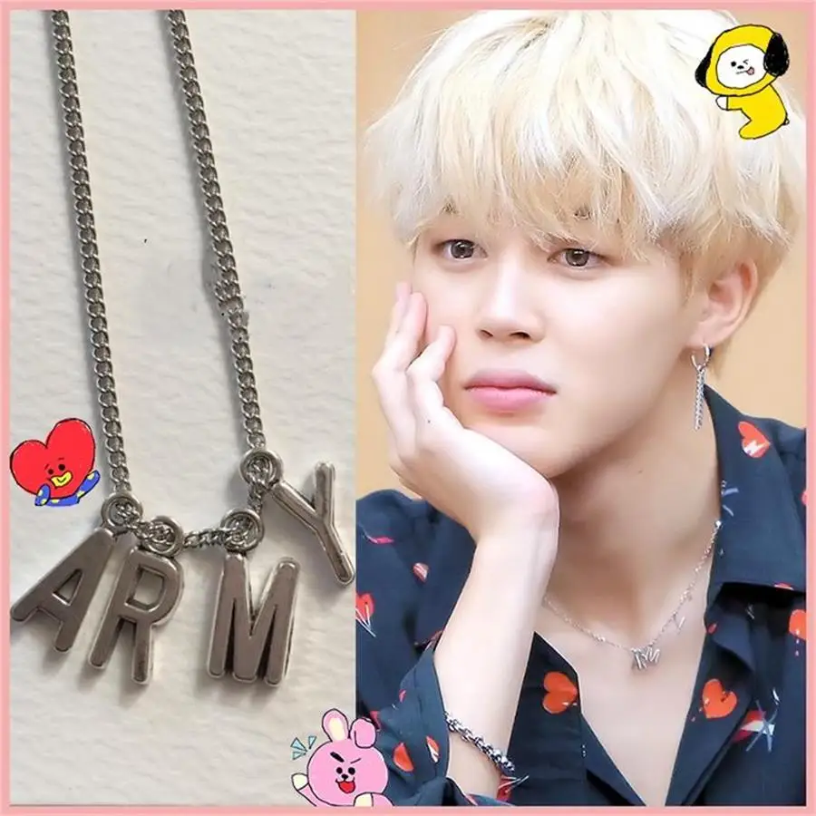 Kpop BTS JIMIN ARMY Silver Necklace Bangtan Boys Letter Fashion Pendant