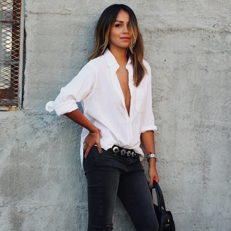 white shirt black jeans women
