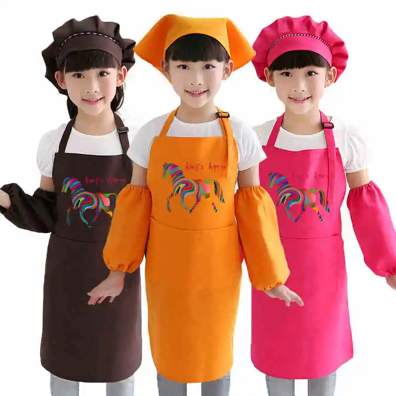 

Kids art painting clothes children rainbow pony cartoon apron sleeves handmade apron printing logo apron