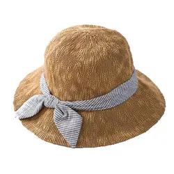 Летняя Панама Рыбацкая шляпа уличная дорожные кепки для женщин Панама шляпа дикая Дамы Полосатый Лук шапочка для бассейна дышащая крутая