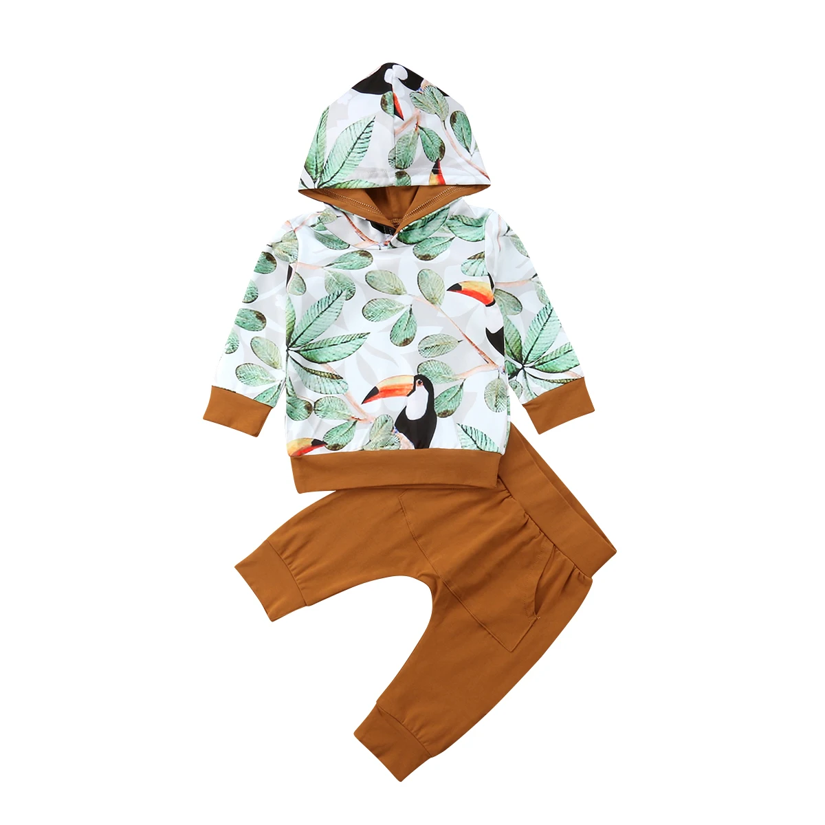 

Newborn Baby Boy Long Sleeve Hoodie Clothes Set Infant Kids Leaves Print Blouse Loose Casual Pants Outfits Tracksuit