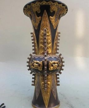 

Royal 100% pure bronze 24K Gold Silver-Gilt Dragon Palace Bottle pot Vase