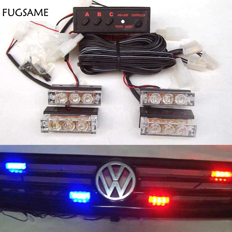 

4x3 LED Red Blue White Green Amber Yellow strobe light led flash light Fire Flashing Blinking Strobe Emergency Car Lights Kit
