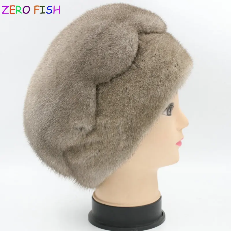 

ZERO*FISH Whole Mink Fur Caps Visors 100% Real Cute Mink Fur Hats for Women Real Leather Winter Mink Fur Cap Visors