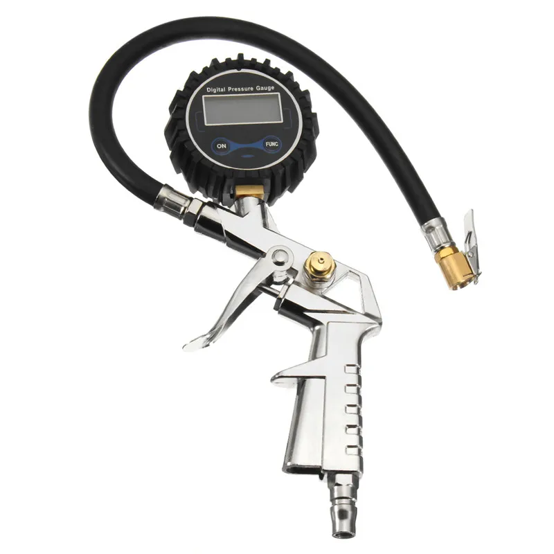 

Silver + Black 220PSI 1/4" NPT Air Tire Inflator With Pressure Gauge Air Inlet Pistol Grip Trigger Self-lock for Motorcycle Car