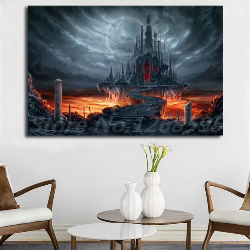 Skyrimゴシック城ダーク ムーンカラス壁紙キャンバスポスタープリント絵画装飾画像現代家の装飾 絵画 書道 Aliexpress