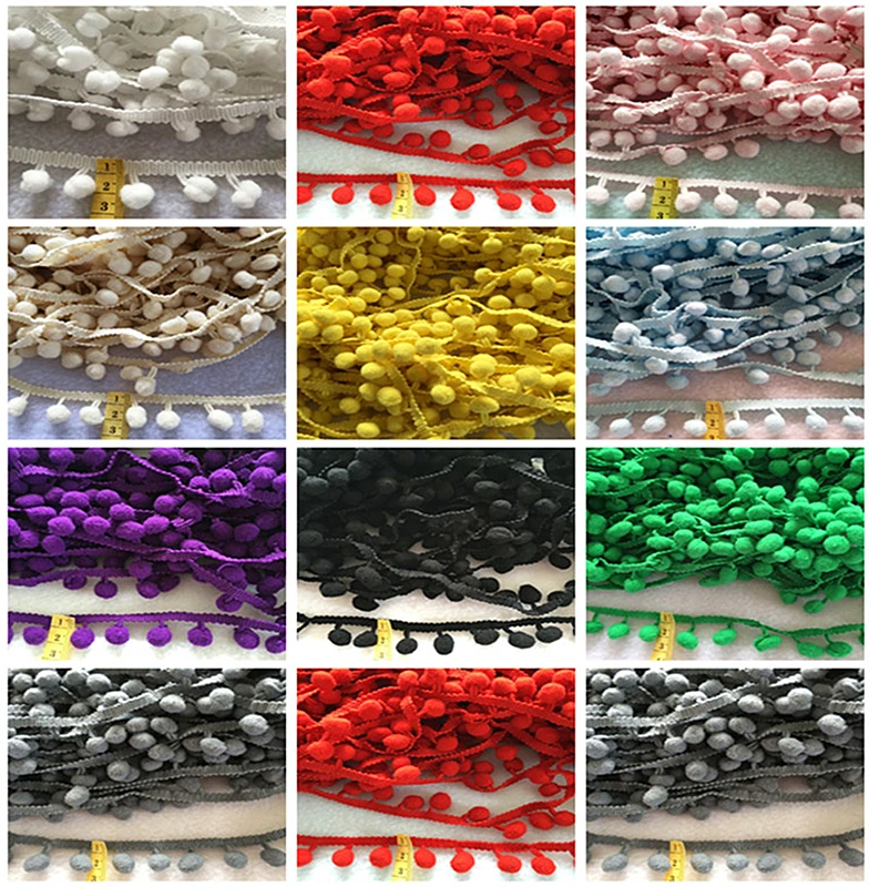 

Free Shipping 20Y/Lot High Quality White Pompom Ball African Lace Fringe Tassel Trim Sew Curtain Cloth Accessory Diy 2CM Black
