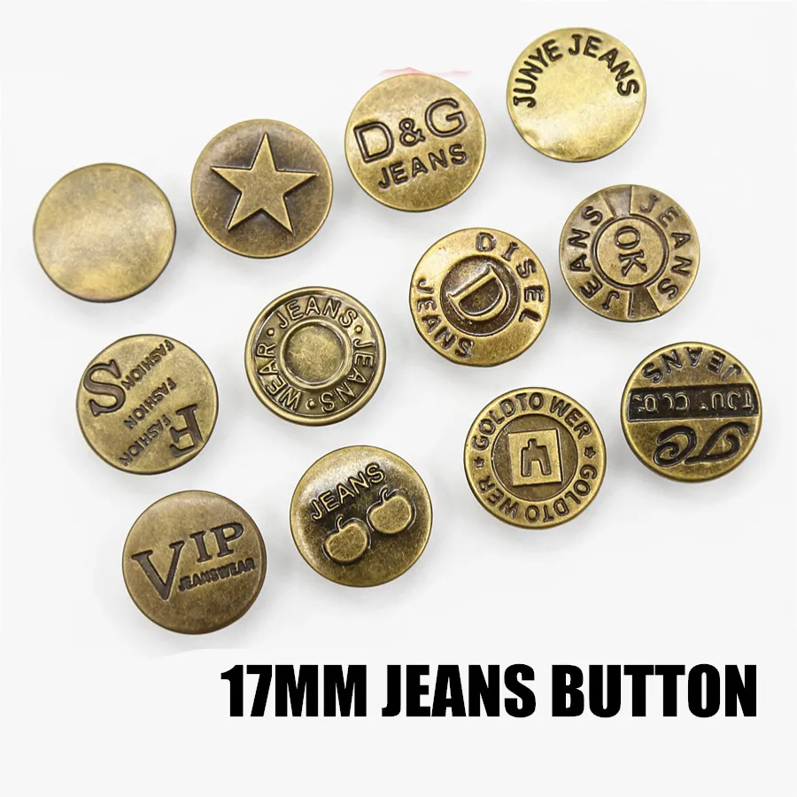 10pcs 17mm Mixed 18 Patterns Clothes Button Jean Metal Buttons Jeans ...