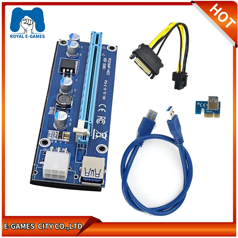 PCIE 1X до 16X Райзер карта SATA 15 игл 4 контактный кабель питания USB3.0 Позолоченный