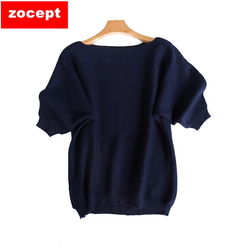 

zocept 2019 Women's Short-sleeved Cashmere Blend Sweaters Large Size Loose Bat Sleeve Casual Pullovers Tees Slash Neck Sweaters