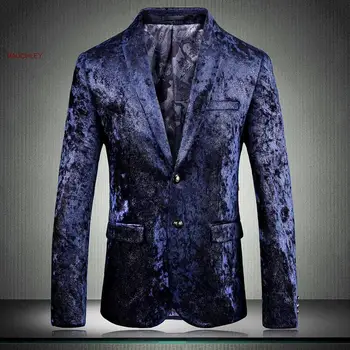 

Velvet Blazer Men Suit Blazer Men Walking Blazer Fashion Blue Sequins Man Jacket Veste Costume 5XL Large Size Winter Jecket 2019
