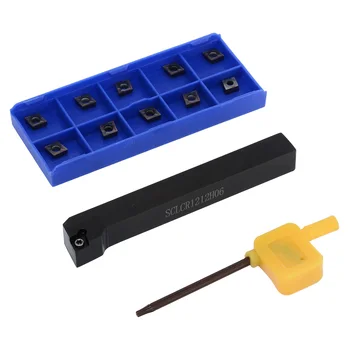 

1pc SCLCR1212H06 Lathe Turning Tool Holder + 10pcs CCMT060204 VP15TF Carbide Inserts + 1pc Wrench