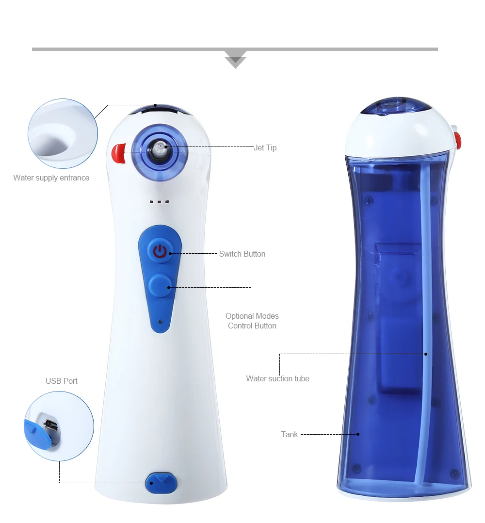 TODO W - 13 120ML Portable USB Oral Irrigator Dental Water Flosser Teeth Cleaning Tools with 2 Jet Tips