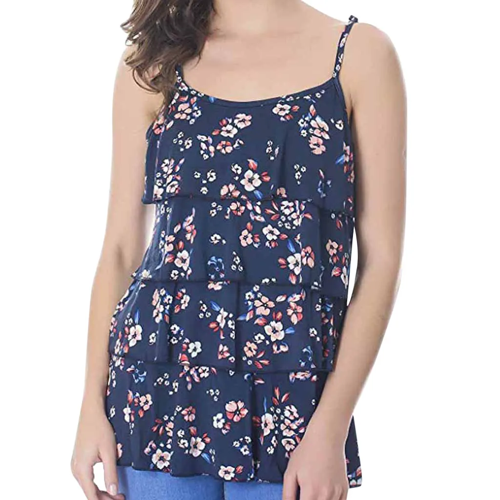 

Fashion Polyester Pregnancy Nursing Shirt Summer Regular O-Neck Sleeveless Print Breastfeeding Maternity Natural Color Shirt