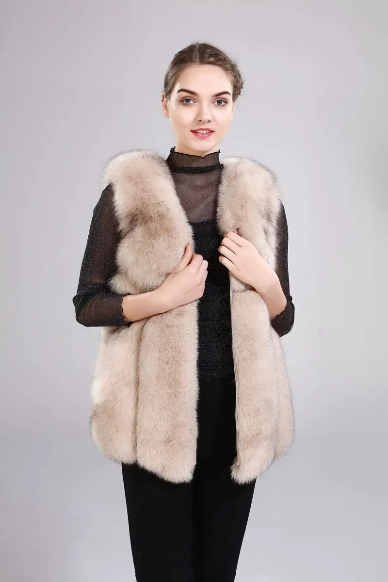 Perfect New arrival lady natural fox fur vest real fur waistcoat thick warm fashion medium long jacket 21