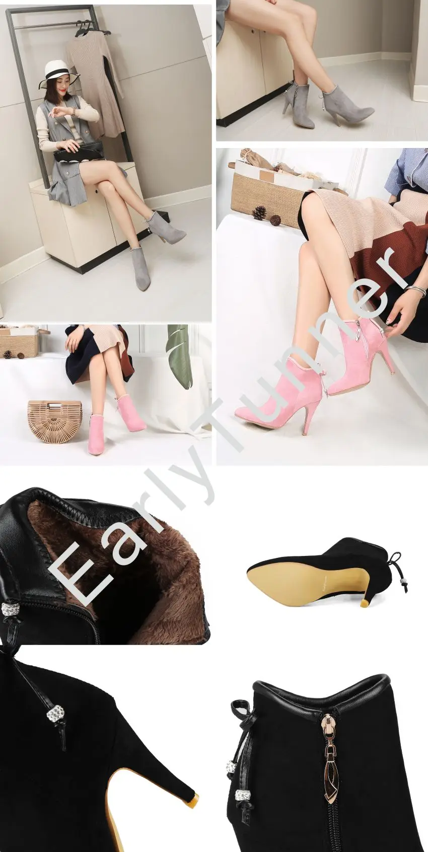 Брендовые Новые популярные зимние Гламурные женские ботильоны серого, абрикосового цвета удобная женская обувь розового цвета высокий каблук, большие размеры 11, 32, 43, 48, EY11