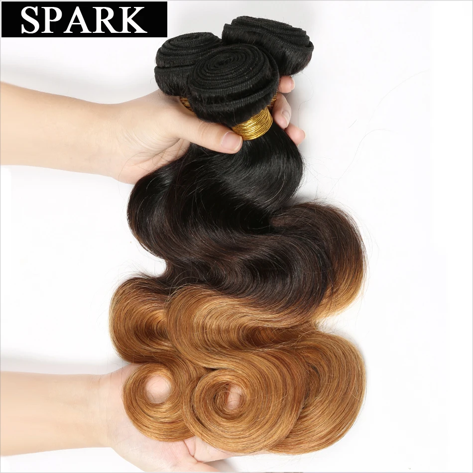 Spark Ombre Brazilian Body Wave 1PC T1B/4/27 3 Tone non Remy Hair Bundles 100% Human Hair Weave Bundles 12-26inch Free Shipping body-wave
