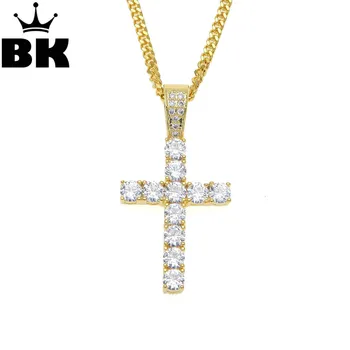 

Hip Hop Cross Pendant Necklace Micro Pave CZ Stones Men's Jewelry Christmas Gift With Free Cuban Chain