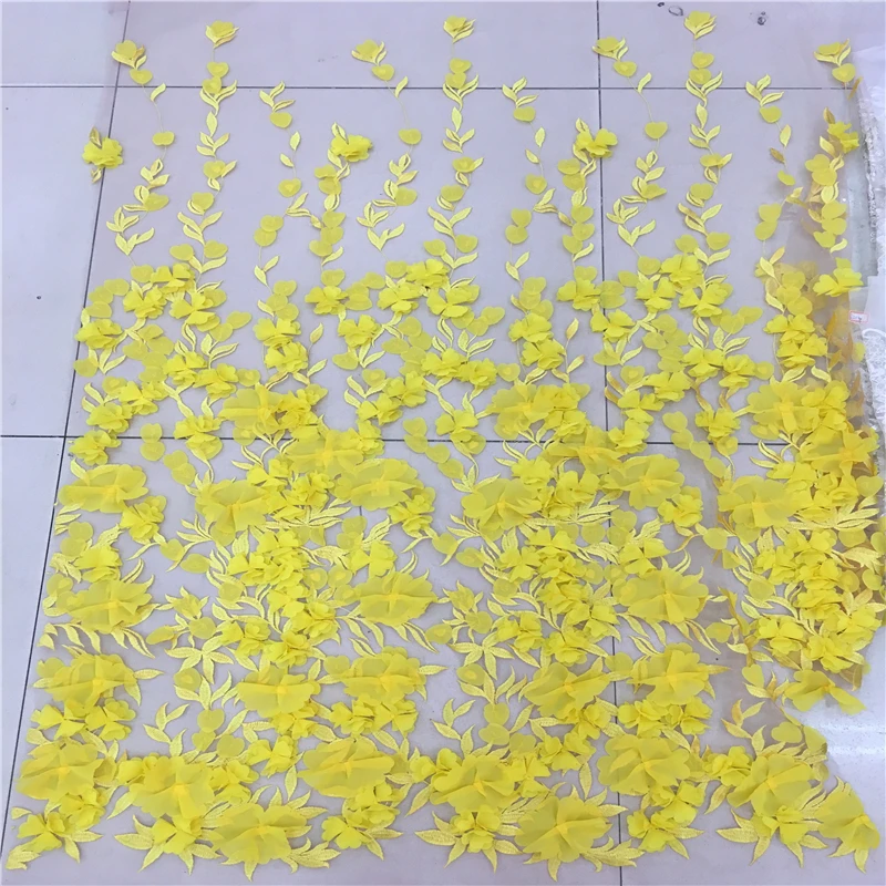 

VILLIEA Yellow African Lace Fabric 3D Flowers French Net Lace Fabric 2018 High Quality Nigerian Lace Fabrics For Wedding