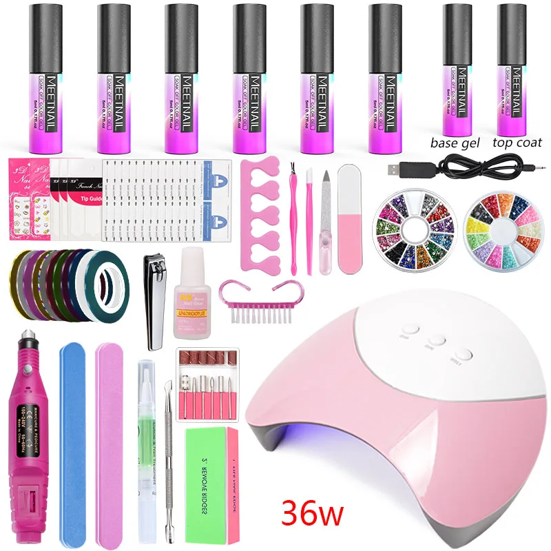 

80/48/36w Led Uv Nails Lamp Dryer Gel Nail Polish Manicure Set Art Kit 6 Color Acrylic Nail Kit Machine Handle Drill Tools Set