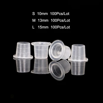 

100Pcs Plastic Microblading Tattoo Ink Cup Cap Pigment Clear Holder Container S/M/L Size For Needle Tip Grip Power Supply