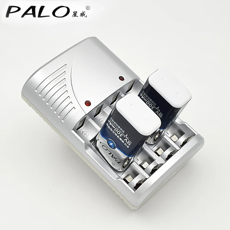 Vente 4 Slots indicateur led Chargeur pour AA AAA 9 V NiCd NiMh Batteries + 2 pièces 9 v 300 mah nimh rechargeable batteries