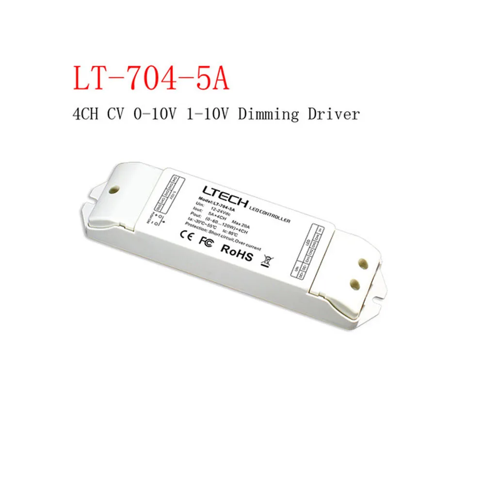 

LTECH LT-704-5A 0-10V 1-10V LED dimming driver;DC12-24V input;5A*4CH 20A max output dimmable 0-10V Led driver