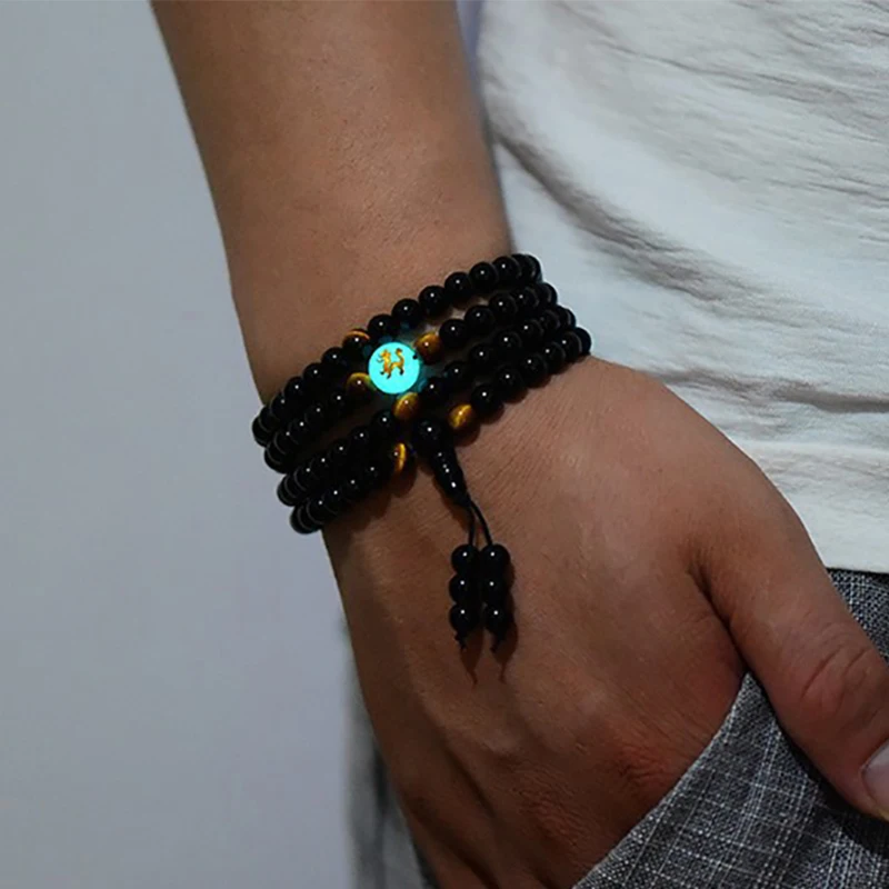 BOEYCJR черный Будда бусины браслеты и браслеты ручной работы ювелирные изделия этнические Светящиеся в темноте браслет для женщин или мужчин