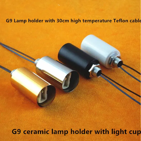 

2pcs/lot G9 socket Gold/Chrome Ceramic Base Halogen Led Lamp Bulb Light Holder With Metal Cup And 30cm Fep Wire DIY Lighting Acc