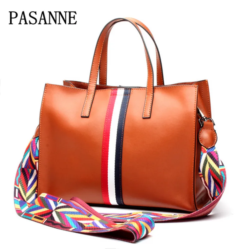 

New Trendy Woman Handbags Bag PASANNE 2017 Fashion Genuine leather Lady Cow Leather Handbag Female Genuine Leather Shoulder Bags